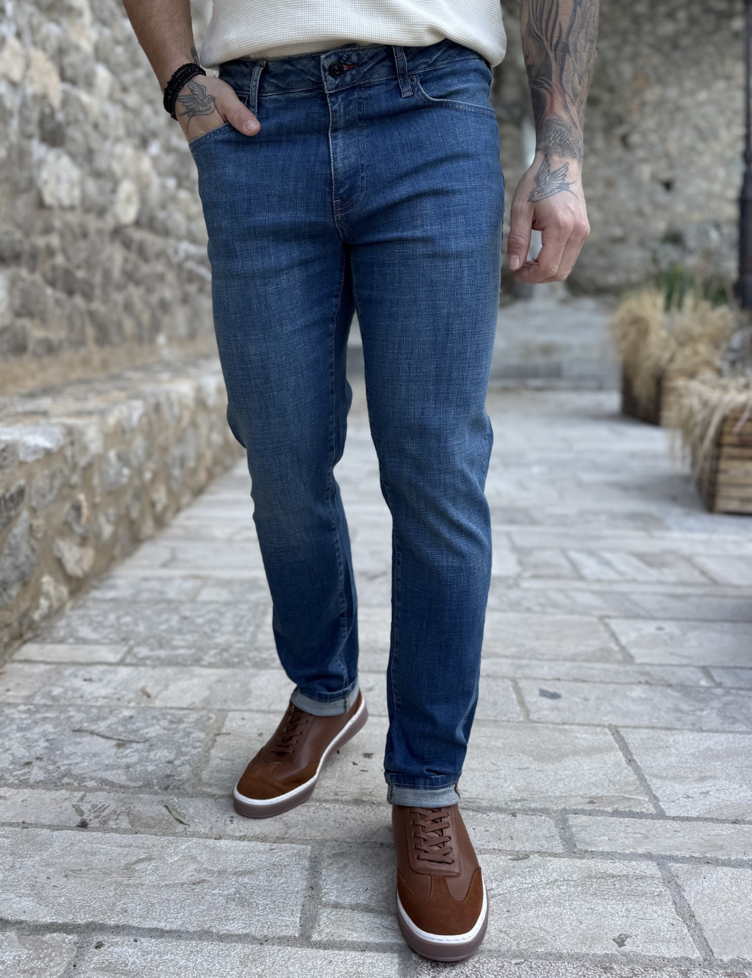 Ανδρικό μπλε ξεβαμμένο τζιν ελαστικό regular GB5754